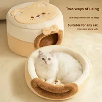 Luxe polyester katoenen ronde kattenbed & hondenopvangtent - Winterwarm, geschikt voor alle seizoenen, in doos verpakt, veilige huisdierenbed