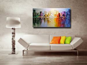 <span class=keywords><strong>Peinture</strong></span> à l'huile texturée Paysage urbain de <span class=keywords><strong>New</strong></span> <span class=keywords><strong>York</strong></span>, Art mural abstrait coloré, Décoration murale pour la maison, Peintures de paysages urbains au couteau - Product Image 3