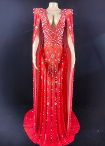 시스루 V넥 백리스 볼 가운 진주 라인스톤 그리스 여신 웨딩 게스트 드레스 여성 머메이드 생일 이브닝 드레스 - Product Image 5