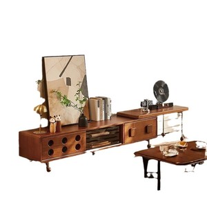 Mueble de TV telescópico de madera maciza, mueble de suelo extensible para sala de estar, para uso doméstico en apartamentos pequeños - Product Image 5