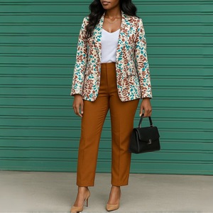 Women's Suit <b>Set</b> Floral <b>Blazer</b> And Pants Two Piece <b>Set</b> Smlxlxxlxxxl White Purple Brown Abstract Pattern Casual Wear - Product Image 2
