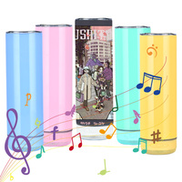 Botol air lurus kosong, Tumbler cangkir musik Speaker anti meruncing baru 20oz pengisian Usb putih