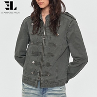 Veste Bomber LARSUR en toile de canard délavée sur mesure, style Napoléon, coupe slim, col montant, pour moto, type Hussar