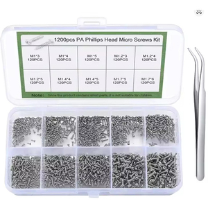 OKYN260305-51 1200PCS <b>Mini</b> Cross Head Screws Assortment Kit with Plastic <b>Storage</b> <b>Box</b> - Product Image 1