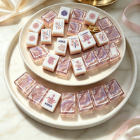 Set Mahjong Amerika Kustom 160 Ubin Akrilik Mutiara Pink Ungu dengan Pola Bunga Timbul