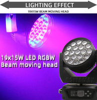 Lumière de scène à tête mobile LED Zoom, effet d'éclairage de discothèque DJ, robot 4 en 1, tête mobile LED 19*15w, zoom LED Wash, usine de Guangzhou