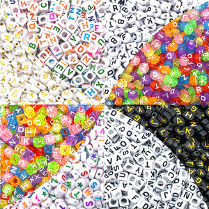 AA016583 forma piatta rotonda quadrata 100 pz Multi colori in plastica lettere sciolte perline alfabeto digitale per braccialetto fai da te - Product Image 2