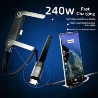 Câble de charge rapide Type-C 240W avec une longueur de 2 m, design tressé double C, support pliable pour le transfert de données des téléphones mobiles