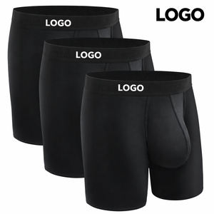 Custom Logo Waistband Bamboo Fiber <strong>Long</strong> Leg Men <strong>Boxer</strong> <strong>Briefs</strong> 3D Contour Pouch Anti Chafing US Sizes Underwear 3XL - Product Image 1