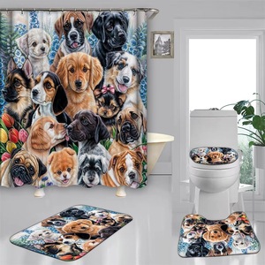 Mehrfarbiger Hundeporträt-Collage Polyester-Duschvorhang Badezimmervorhang Digitaldruck Wasserdicht Individueller Druck Großhandel - Product Image 5