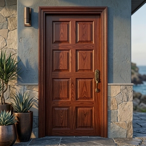Puerta Principal Clásica de 8 Paneles de Madera de Caoba Sólida con Marco de Arquitrave - Product Image 3