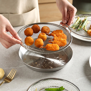 Stainless Steel Oil <b>Drain</b> <b>Rack</b> with Dual Handles, Multifunctional Mesh Strainer Basket for Frying, Steaming & BBQ Accessories - Product Image 2