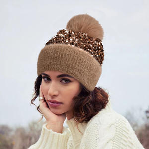 Bonnet d'hiver tricoté à paillettes pour l'extérieur Mode chaude Curling Chapeau en laine épaissie Bonnets pour femmes - Product Image 6