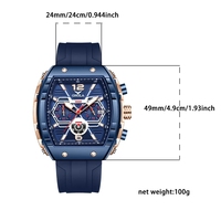 ONOLA Montre-bracelet pour hommes tendance Montre carrée décontractée étanche avec date Horloge multifonctionnelle en silicone Montre à quartz pour hommes 6852