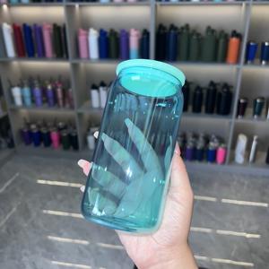 25/50 pièces, entrepôt américain, verre à bière en verre borosilicate coloré de 16 oz, gobelet à sublimation avec couvercles en plastique - Product Image 2