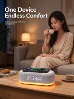 Jam Alarm Pengisi Daya Nirkabel 6 in 1, Speaker, Alas Pengisi Daya Cepat 15W, Lampu Malam RGB