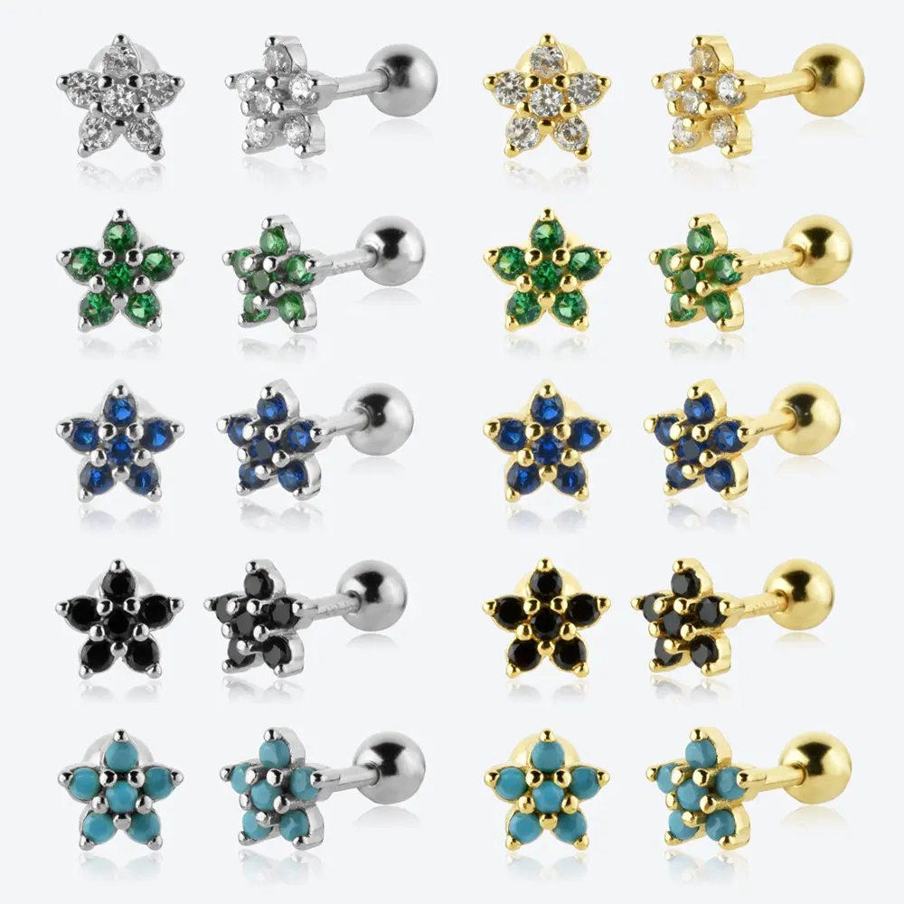 FUAMAY Rhodium Plated Tiny 5MM Cute Flower Earrings White Green Blue Black Turquoise Rose Flower Stud Earrings
