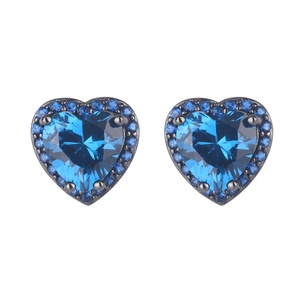 Fashion Eco-friendly Copper 15*15MM Cubic Zirconia Heart Shaped Black Gold Plated Jewelry <b>Set</b> for Women - Product Image 2
