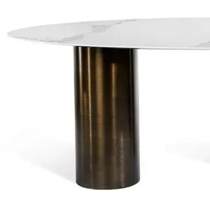 Çağdaş beyaz mermer ve metal taban yemek masası ile detaylı görünüm yemek odası ve ofis