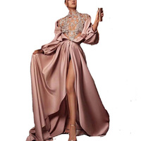 Robe de Soirée Luxueuse Femme avec Décorations Cristallines, Sans Manches, Sexy, Fente Latérale, Formelle, en Satin, Élégante pour Fête et Bal