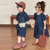 Costume d'été pour enfants nouveaux garçons Denim haut pantalon 2 ensembles filles robe à manches courtes mode bébé enfants vêtements