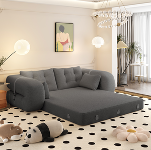 Multi-Functional 3-in-1 <b>Foldable</b> <b>Sofa</b> <b>Bed</b> Set 78.7" Modern Design Memory Foam-Filled Teddy Fabric for Apartment & Villa Use - Product Image 2