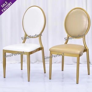 Chaises de salle à manger de luxe en cuir rondes à dossier rond en métal doré blanc empilables Sinoperfect, chaise de dîner élégante - Product Image 2