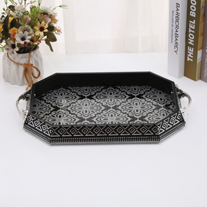 Wholesale Plastic Octagonal Tray Vintage Household Hotel Restaurant Food Serving Tray With Metal Handles