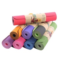 Tapis de yoga et de Pilates Miska TPE double couche, 6 mm d'épaisseur, écologique, imprimé, logo couleur personnalisé, imperméable, facile à nettoyer, léger, 183x61 cm