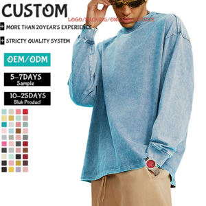 Vintage <b>Washed</b> Long Sleeve T-Shirt Wholesale 100% Cotton Custom Logo Heavyweight Oversized Crewneck Blank Streetwear Top Tee - Product Image 1