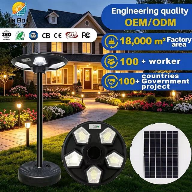 Solar Integrated LED IP65 UFO Shape Sky Eye Garden Street Light 6000K Daylight 180 Beam Angle 5-Year Warranty CE/FCC Certified