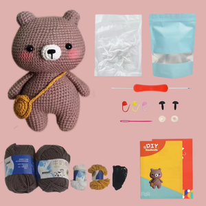 Gris ours en peluche poupée décor fait à la main idée cadeau facile bricolage Crochet Starter Kit activité enfants tricot projet - Product Image 5