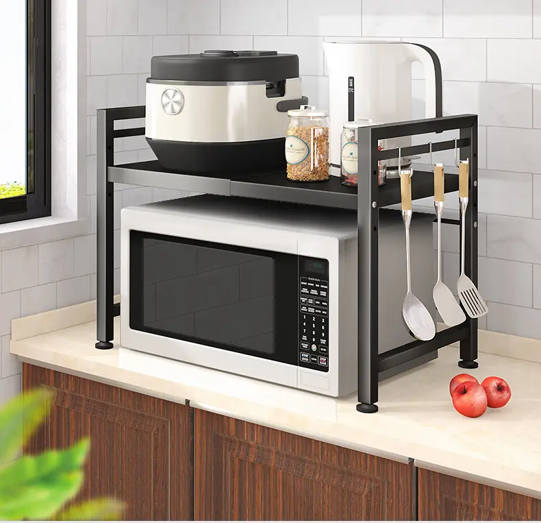格納式キッチン棚電子レンジラック家庭用ダブルカウンタートップデスクトップ炊飯器スタンドオーガナイザー