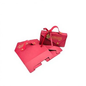 Romantic Wedding Favor Gift Bag <b>Red</b> <b>Paper</b> Small Bag With Ribbon Handle Gold Stamp Logo Magnetic Closure Luxury Packaging Bag - Product Image 4