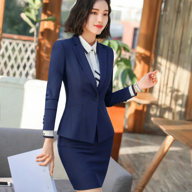 2021 Fall Winter Ladies Winter Business Suits Solid Two Piece Casual Elegant Blazer Suit Business Professional Office Suit