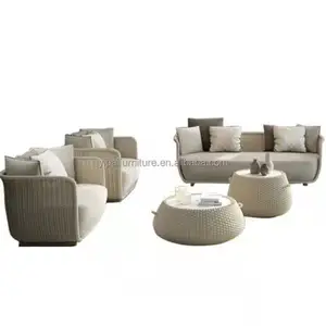 Meubles en teck de luxe moderne, tissu imperméable, ensemble de canapés modulaires confortables, meubles d'extérieur en rotin