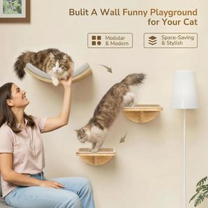 Arbre à chat mural en bois écologique au design moderne, motif végétal, pour grimper, sauter et s'asseoir - Product Image 4