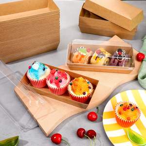 Brown Kraft Paper Mini Sushi Padaria Cookie Cupcake Recipiente com tampa clara para frutas e alimentos Display - Product Image 5
