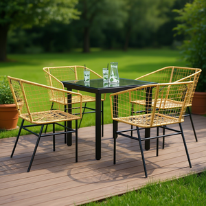 Set da Pranzo da Esterno a 5 Pezzi in Polyrattan Marrone con Vetro, Mobili da Giardino con Struttura in Acciaio, Design Contemporaneo - Product Image 2