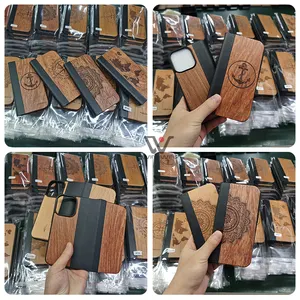 2023 Hot Selling New Products Wood Wallet Flip Cover Leather Mobile Phone Case For IPhone 12 13 14 15 Pro Max Fancy Phone Cover