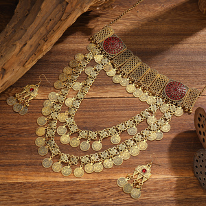 Conjunto de Collar Boho con Monedas Doradas para Mujer, Gargantilla Étnica Vintage, Joyería Nupcial Árabe India de Varias Capas - Product Image 3