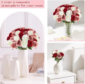 <b>Artificial</b> Roses Bulk <b>White</b> Rosy Silk Rose 36/52pcs Fake <b>Flowers</b> Decoration for Wedding Table Centerpieces Bridal Bouquet - Product Image 4