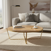 Table basse en bois massif Heywood avec base en acier inoxydable/table basse en bois pour le salon, les meubles et les événements de mariage