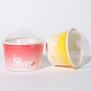 Gobelets en papier pour crème glacée personnalisée avec logo personnel couvercle en pp assorti pour emballage de yaourt avec cuillère