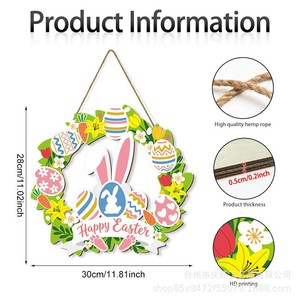 Easter Wooden Wreath Round Rabbit <b>Egg</b> <b>Decoration</b> Door Hanging Home Decor Durable Farmhouse Sign Colorful Spring Party Use - Product Image 4