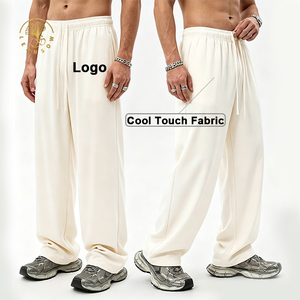 Pantaloni Casual da <span class=keywords><strong>Uomo</strong></span> Streetwear Neri Larghi in Tessuto Traspirante ad Asciugatura Rapida, Stile Jogger Comodi - Product Image 1