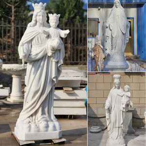 Escultura de Mármol Blanco de la Virgen María y el Niño Jesús, Tallada a Mano, Acabado Pulido - Product Image 4