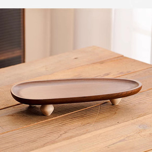 Walnut Wood Solid Wood High Leg <b>Tray</b> New Chinese Style Fruit Dessert <b>Snack</b> Plate Home Use - Product Image 2