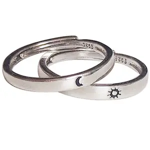 925 Silver Plated Sun and Moon Lover Couple Rings Promise Wedding Bands for Him and Her