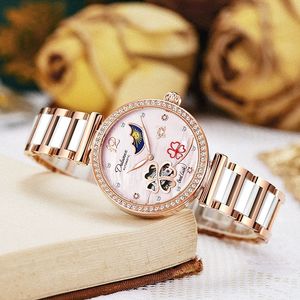 DULUNWE 6037 Lucky <span class=keywords><strong>Four</strong></span> Leaf Clover Reloj mecánico automático para mujer Reloj impermeable de lujo - Product Image 6